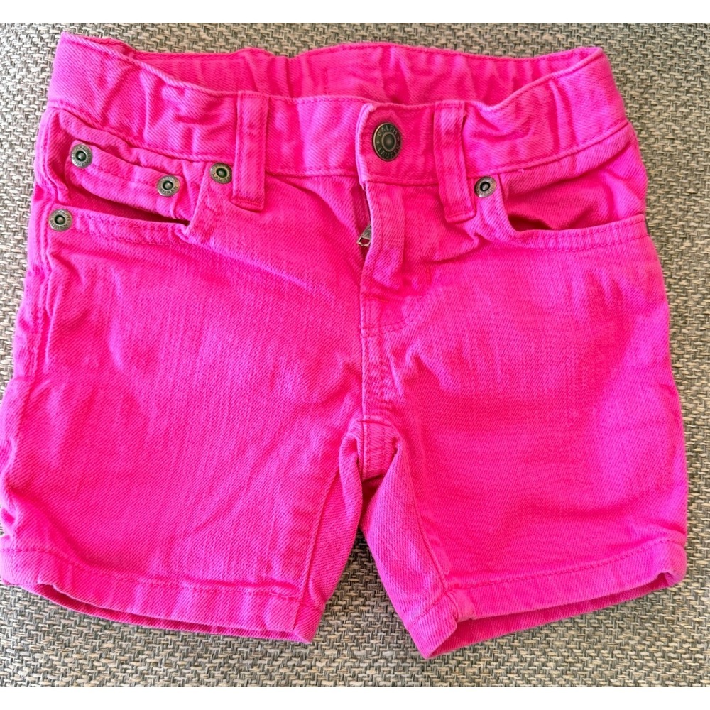 Polo Ralph Lauren Girls Y2K Pink and Green Embroidered Big Pony Denim Shorts